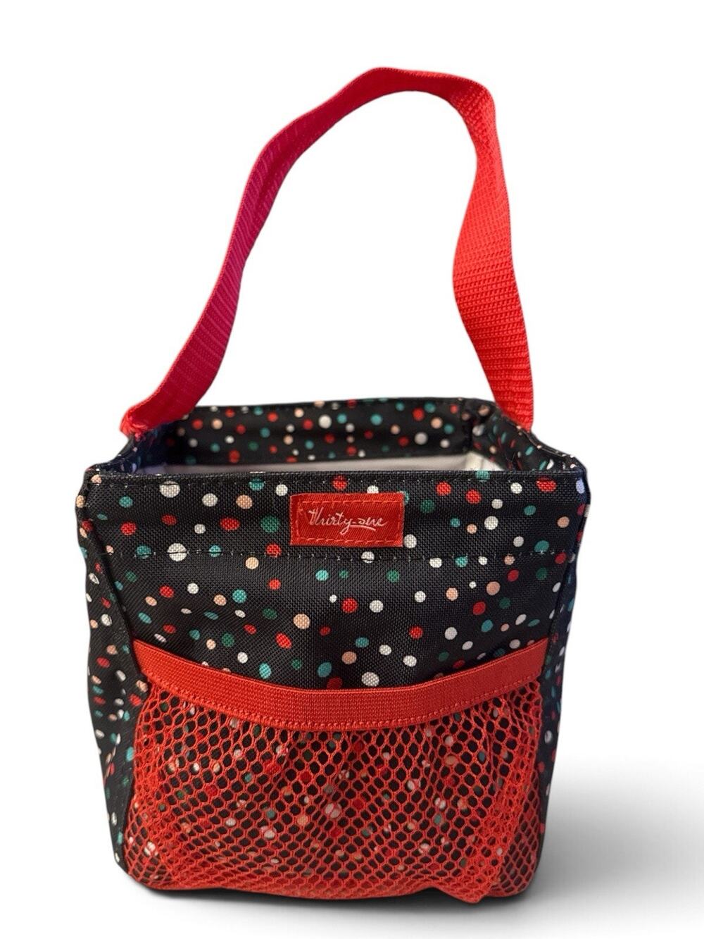 Thirty-One Littles Carry All Caddy 6" Cube Tote Black Multi Mini Polka Dot Print